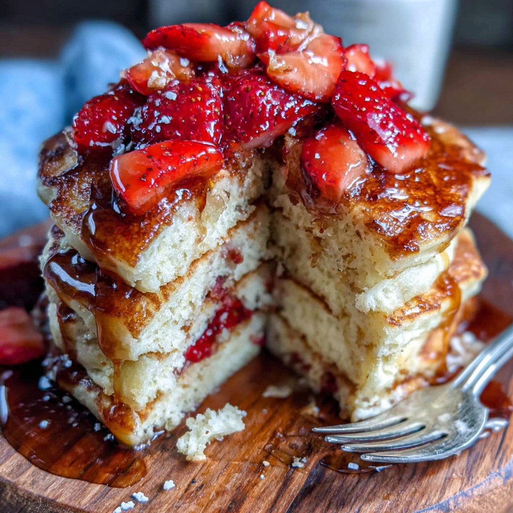 Puffy Strawberry Pancake Stack