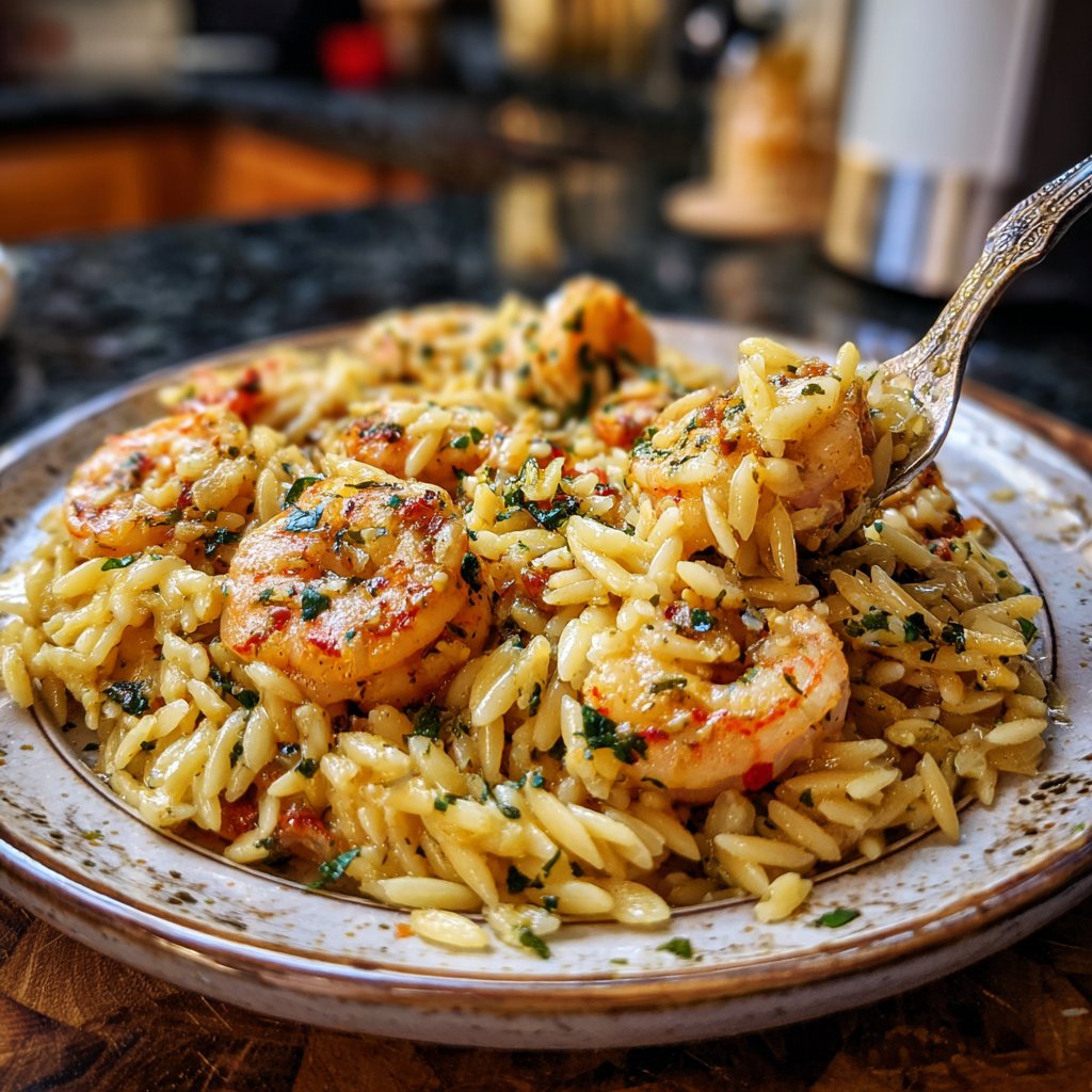 Quick Garlic Shrimp Orzo